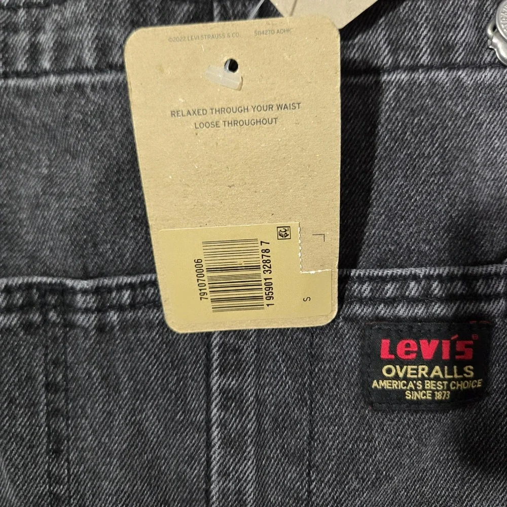 Levis Mens Small Relaxed Loose Overalls Faded Gray Black Denim Cotton S